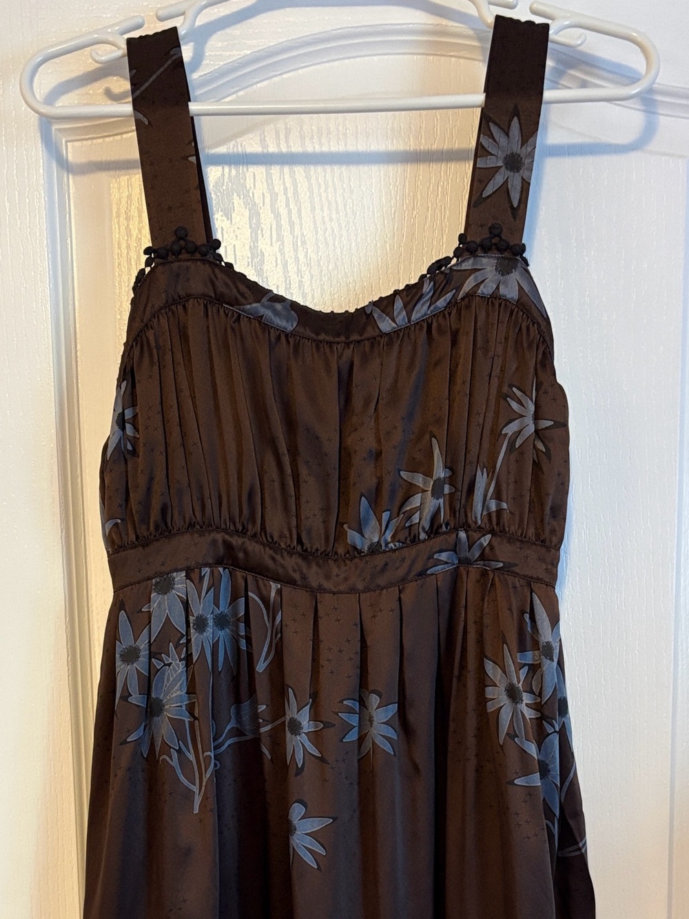Brown Floral Silk Sundress with Cotton Lace Trim